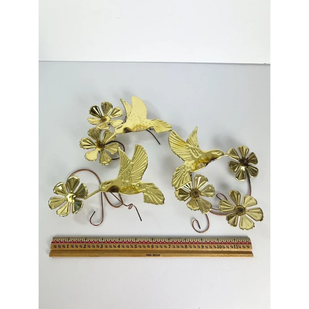 Vintage Metal‎ Art Hummingbirds Set of Three Gold Tone Wall Decor Homco 80s/90s